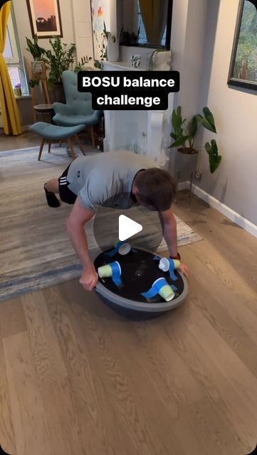 BOSU® on Instagram: "🌟 Attention all balance challengers! 🌟 A fun creative way to BOSU Balance Challenge - Are you up for it? 👀  Here’s the deal: How many times can you roll a golf ball in a full 360-degree circle while making it into all 4 cups around the BOSU balance trainer while holding a plank? 🔥   We’re challenging you to test your core strength, stability, and mad balancing skills! 🔥 Roll, plank, repeat! 🔥  Tag us in your attempts, share the challenge, and let’s see who dominates the BOSU Balance Challenge! 💪   Ready, set, ROLL! 🎾   #bosu #bosuball #balancechallenge #bosuchallenge" Balance Challenge, Rehab Exercises, Balance Trainer, Speech Therapy Games, Bosu Ball, Therapy Games, Core Strength, The Deal, The Challenge