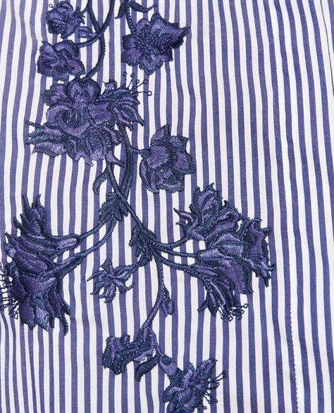 Image 7 of STRIPED EMBROIDERED SHIRT from Zara Sewing Embroidery, Sewing Embroidery Designs, Womens Shirt, Denim Style, Zara Woman, Embroidered Shirt, Sewing Techniques, Needle And Thread, Pocket Detail