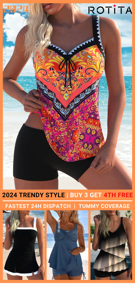 🌟 Unlock Your Style with Rotita's Best Offer! 🌟 
Experience the ultimate fusion of elegance and comfort. Don't miss out on our last chance to get your dream piece, available now at unbeatable prices! Modlily Swimwear, Trendy Swimsuits, Printed Tankini, Trendy Swimwear, Beach Look, Women's Swimwear, Summer Trends, Swim Dress, Tankini Top