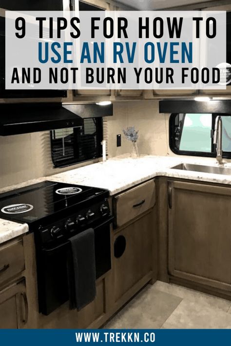 If you're new to RVing and you want to whip up some amazing meals in your RV kitchen, it's good to know a few basics on how to use an RV oven. It's incredibly easy to burn food in your RV oven, as well as bake items that don't get done in the middle. But following a few RV oven tips will have you cooking up delicious recipes in your home on wheels in no time. #RVtravel #rvcamping #rvoven #rvcooking #rvliving #rving Rv Hacks Travel Trailers, Travel Trailer Living, Camper Organization, Rv Camping Tips, Camper Hacks, Rv Organization, Travel Trailer Camping, Trailer Life, Trailer Living