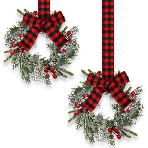 PRICES MAY VARY. Small Wreath Set: the package includes 2 pieces of Christmas cabinet wreaths, each cabinet wreath comes with a faux burlap red and black buffalo plaid bow, meeting your decorating needs in various places Proper Size for Cabinet: each farmhouse wreath comes with a size of approx. 23 cm/ 9 inches in outside diameter and approx. 12 cm/ 4.7 inches in inside diameter, just the appropriate size to decorate your cabinets and shelves, without taking up too much space Long Lasting and Se Buffalo Plaid Wreath Tutorial, Red Buffalo Plaid Ribbon Wire Frame Wreath Julies Wreath, Red Buffalo Plaid Wire Frame Wreath Julies Wreath, Buffalo Plaid Window Wreath, Christmas Wreaths Red Buffalo Plaid, Farmhouse Kitchen Window Wreaths Indoor, Buffalo Plaid Christmas Wreaths & Garlands, Black White And Red Christmas Wreaths, Kitchen Theme Wreath