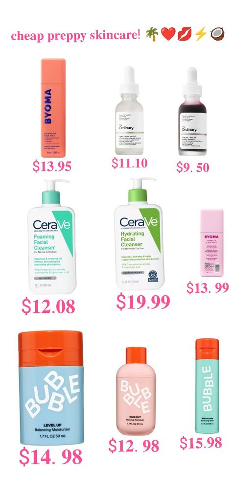 Cheap Preppy Skincare Brands, Bubble Skincare Preppy, Skincare Under $10, Skin Care For 9-10 Years, Preppy Affordable Skincare, Preppy Skincare Products Cheap, Skin Care At Target, Cheap Good Skincare Products, Cheap Preppy Skincare