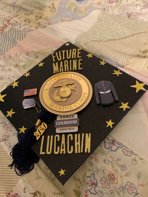 Marine Corps Graduation Cap, Military Graduation Cap, Marine Corps Graduation, Marine Graduation, Cap Inspiration, Future Marine, Summer Bag Essentials, College Grad Cap Ideas, Graduation Cap Decoration Diy