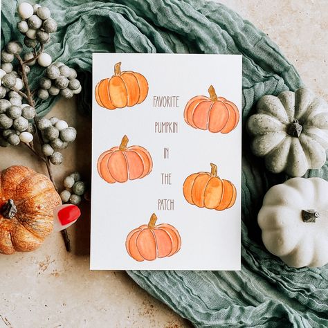 Favorite Pumpkin in the Patch | Fall Greeting Card | Thanksgiving | Halloween Send Fall happy mail with this handmade watercolor card. 🎃 DETAILS 🎃 -5x7 watercolor card print  -Blank inside so you can personalize with your own greeting -Comes with blank envelope -Handmade in Hawaii Fall Card Design, Happy Thanksgiving Cards Handmade, Halloween Diy Cards, Fall Birthday Cards Handmade, Fall Cards Diy, Pumpkin Cards Handmade, Diy Fall Cards, Thanksgiving Watercolor Cards, Fall Cards Handmade Ideas