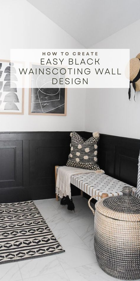 Dive into the world of 'black wainscoting'. We live by the saying - Your walls, our canvas. Driven by the mix of traditional and contemporary 'wainscoting style', we offer unique 'wainscoting ideas' to transform your interior walls from simply functional to absolutely fabulous! Black Wainscoting Living Room, Black Wainscoting With Wallpaper, Kitchen Wainscoting Ideas, Bathroom Black Wainscoting, Waynes Coating Wall, Black Wanescoting, Wainscoting Ideas Black, Black Beadboard Walls, Wainscoting Color Ideas