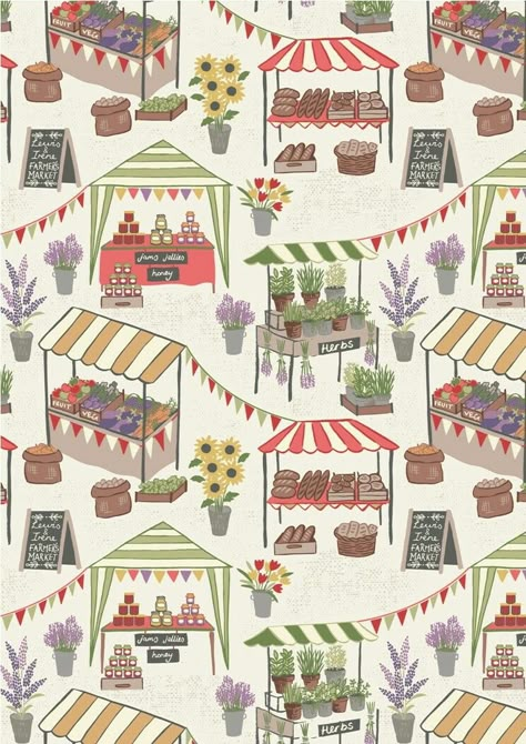 Farmer Market Illustration, Farmers Market Graphic Design, Food Market Design, Farmers Market Illustration, Market Illustration, Market Scene, Farmer Market, Bakery Food, Market Stands