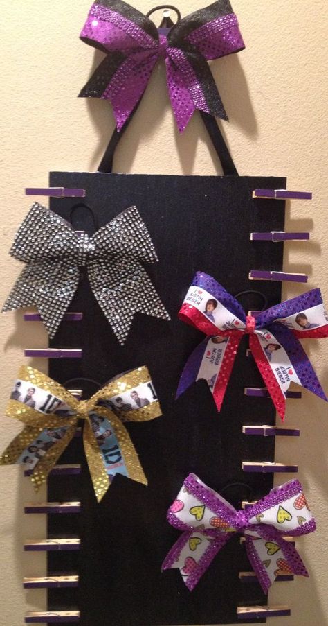 Cheer Bow Display | Cheerleading or Dance Bow Ribbon Boards for Storage & Display Cheer Bow Display Ideas, Cheer Bow Storage Ideas, Cheer Bow Shadow Box Ideas, Display Cheer Bows, Cheer Bow Holders, Cheerleading Crafts, Cheer Bow Holder, Basketball Cheer, Ribbon Boards