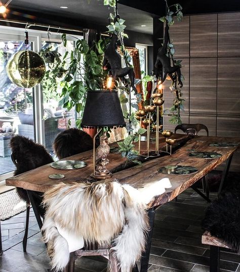 Dark Bohemian Dining Room, Dark Maximalism Dining Room, Moody Boho Interior, 2023 Boho Home Decor, Dark Eclectic Dining Room, Coziest Living Room, Dark Boho Dining Room, Whimsigoth Dining Room, Witchy Dining Room