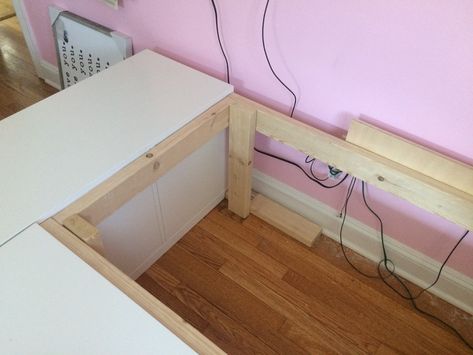 Construct the bed frame Nordli Ikea, Ikea Platform Bed, Queen Loft Beds, Ikea Bed Hack, Ikea Nordli, Diy Loft Bed, Box Room, Captains Bed, Diy Platform Bed