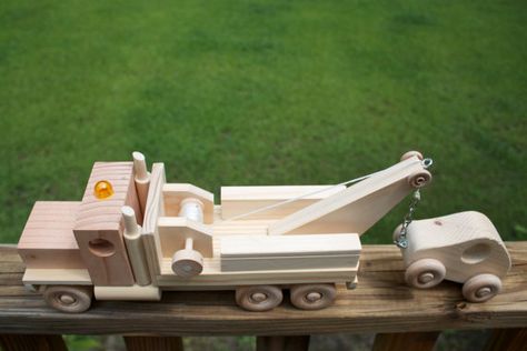 Wooden Tow Truck by MyGrandpasWoodToys on Etsy Wooden Vehicles, Wooden Trucks, Truck Diy, Wooden Toy Trucks, Wooden Toy Cars, Making Wooden Toys, Wooden Truck, Woodworking Toys, Toy Bins