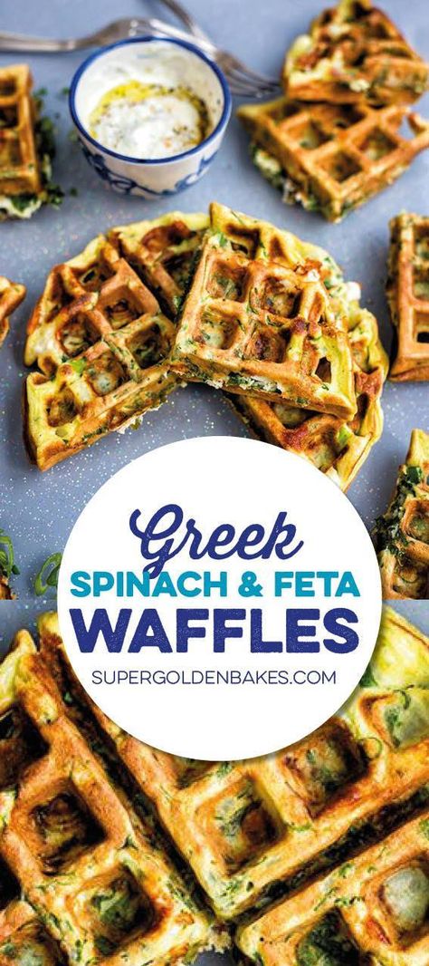 Light Brunch Ideas, Waffles Savory, Frittata Recipes Healthy, Savory Waffle Recipe, Greek Spinach, Waffle Iron Recipes, Potato Waffles, Waffle Maker Recipes, Savory Waffles