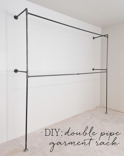 diy double pipe garment rack Industrial Pipe Closet, Pipe Closet, Diy Kast, Diy Clothes Rack, Closet Rods, Open Closet, Garment Rack, Closet Room, Closet Update