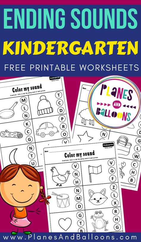 Ending sounds kindergarten worksheets free printable - phonics worksheets for kindergarten. #kindergarten #planesandballoons Ending Sounds Kindergarten, Ending Sounds Worksheets, Phonics Worksheets For Kindergarten, For Kindergarten, Ending Sounds, Cvc Worksheets, Literacy Activities Kindergarten, Kindergarten Freebies, Kindergarten Worksheets Free Printables