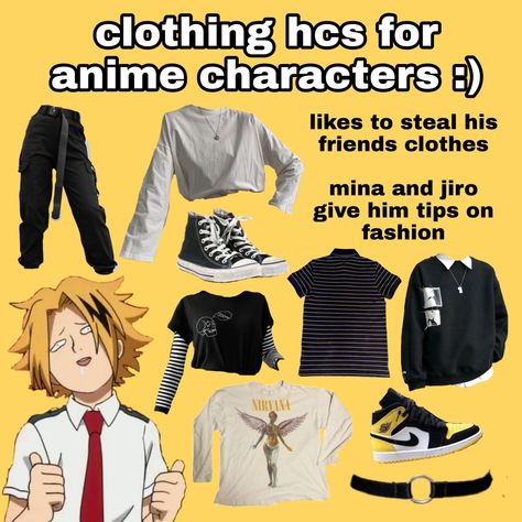 Bakusquad Inspired Outfits, Mha Outfits Inspired, My Hero Academia Casual Outfits, Denki Kaminari Inspired Outfits, Bnha Inspired Outfits, Clothing Headcanons Anime, Denki Inspired Outfit, Denki Kaminari Outfit Ideas, Denki Kaminari Outfit