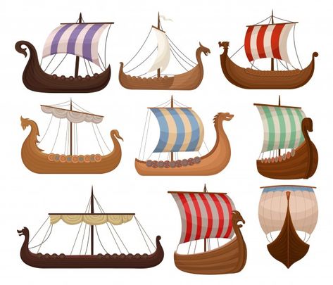 Vikings For Kids, Barco Viking, Ship Vector, Boat Illustration, Boat Drawing, Viking Life, Viking Helmet, Scandinavian Pattern, Nordic Vikings