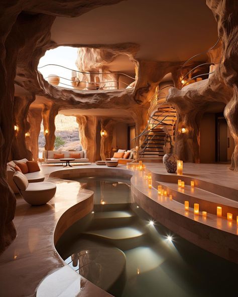 Inspiring Outdoor Spaces, Earthship Home, Cave House, Casa Container, Earth Homes, Spa Design, Organic Architecture, Fantasy House, Dream House Interior