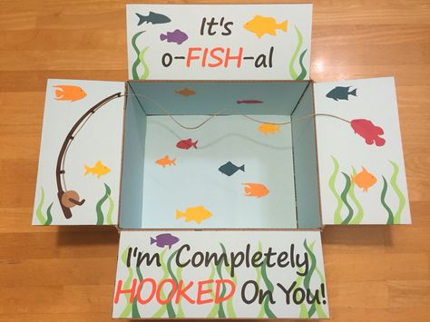 "It's O-FISH-AL I'm Completely Hooked On You!" Care Package! A Gish themed care package for my airman! Deployment Packages, Care Package Ideas, Deployment Care Packages, Military Care Package, Open When Letters, Package Ideas, Cute Gifts For Friends, College Care Package, Bf Gifts