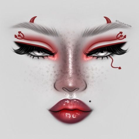 Digital Face Charts | M U E 🇫🇷 on Instagram: “Halloween coming soon 😈….by @sunartiste #makeupoftheday #lovemakeup #egirlmakeup #glowskin #glowmakeup #makeupbyme #creativemakeup…” Digital Face, Demon Makeup, Maquillage Yeux Cut Crease, Makeup Charts, Makeup Illustration, Drag Make-up, Face Charts, Makeup Drawing, Makeup Face Charts