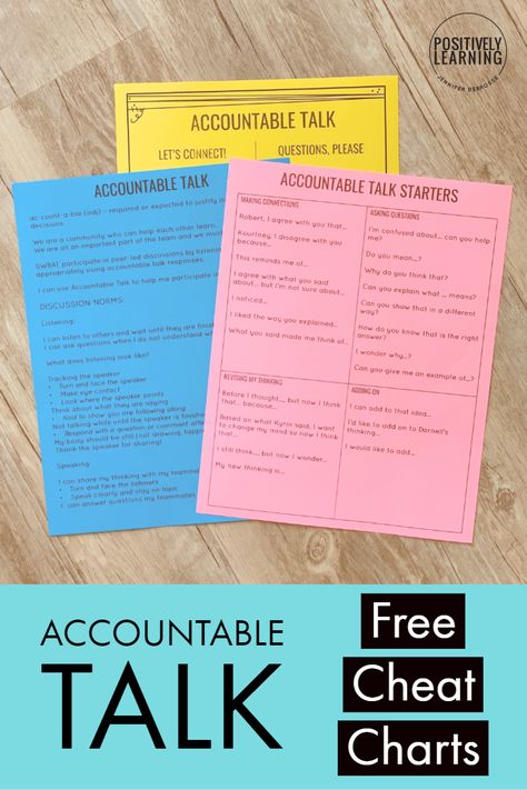 Accountable Talk Free Printables for teachers and students. Add these to your daily conversations. From Positively Learning Blog #accountabletalk #studentdiscourse Accountable Talk Stems, Higher Order Thinking Questions, Accountable Talk, Sentence Stems, Co Teaching, Classroom Discussion, Inclusion Classroom, Sentence Starters, Higher Order Thinking