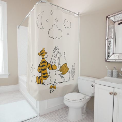 Winnie The Pooh Bathroom, Looking Up At The Sky, Pooh Piglet, Shower Hooks, Custom Shower Curtains, Custom Shower, Pooh Bear, Heartwarming Stories, Disney Winnie The Pooh