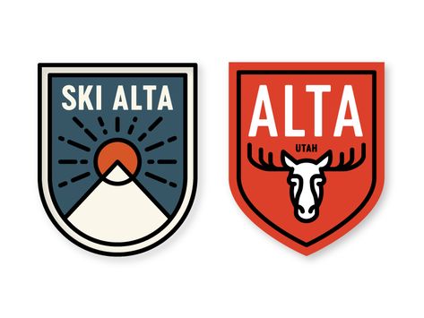 Alta Badges alta sun mountain moose ski graphics sticker ski resort salt lake city utah sketchpatch badge ski Ski Resort Branding, Utah Stickers, Ski Logo Design, Ski Stickers, Resort Branding, Ski Logo, Formal Coolers, Moose Logo, Ski Brands