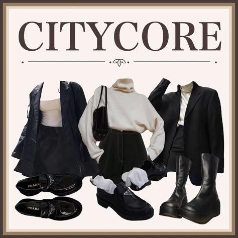 City Life Aesthetic Outfits, City Core Outfits, Citycore Outfit, Citycore Aesthetic Outfits, City Core, Academia Aesthetic Outfit, Dark Academia Outfit, Academia Outfits, Academia Style