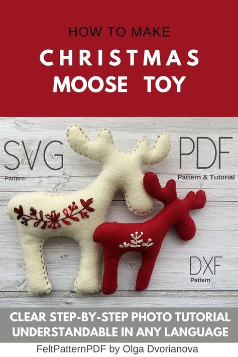 Felt Moose, Moose Ornaments, Swedish Crafts, Felt Crafts Patterns, Felt Crafts Christmas, Easy Patterns, Christmas Moose, Christmas Felt, Diy Ornaments