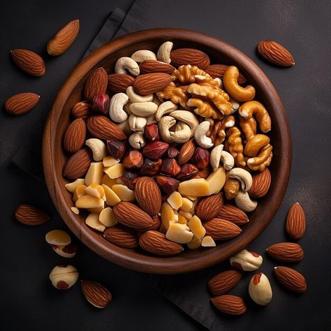 Photo nutty delight topview organic nuts... | Premium Photo #Freepik #photo Nuts Aesthetic, Chocolate Poster, Organic Nuts, Dried Fruit Mix, Nut Snacks, Fruit Shop, Dry Fruit, Nut Recipes, Dry Fruits