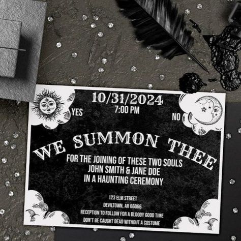 Planning a Halloween or gothic themed wedding this Fall? This editable black and gray spirit board invitation is totally customizable to fit your spooky occasion. Hallowedding Invitations, Edgy Wedding Invitations, October Elopement, Weird Wedding, Goth Barbie, Gothic Wedding Theme, Gothic Wedding Invitations, Halloween Wedding Invitations, Popular Wedding Invitations