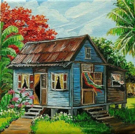 Casita jibara Caribbean House, Jamaican Art, Puerto Rican Art, Caribbean Homes, Puerto Rico Art, Afrikaanse Kunst, Caribbean Art, Island Art, Tropical Art