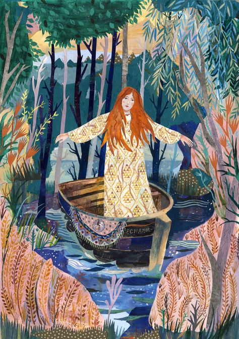 The Lady Of Shallott Lady Of Shalott, The Lady Of Shalott, Nature Art Prints, Art Et Illustration, Art And Illustration, The Lady, Children's Book Illustration, Art Plastique, Book Illustration