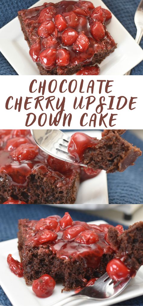 Chocolate Cherry Upside Down Cake, upside down cake, chocolate cherry desserts, desserts using box cake mix, desserts using cherry pie filling, easy desserts, 2 ingredient desserts, delicious cakes, chocolate cake recipe, chocolate cherry cake recipe, chocolate cherry cake Chocolate Cake With Cherry Pie Filling, Box Cake Mix Desserts, Chocolate Cherry Upside Down Cake, Chocolate Cherry Desserts, Using Cherry Pie Filling, Cherry Upside Down Cake, Cherry Pie Filling Recipes, Chocolate Box Cake, 2 Ingredient Desserts