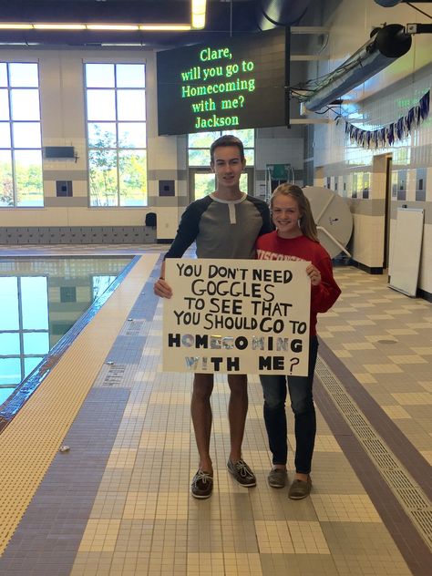 Swim homecoming proposal! Swim Team Promposal, Hoco Swimming Proposals Ideas, Swimming Hoco Signs, Swimmer Hoco Proposals, Swimming Hoco Posters, Waterpolo Hoco Proposal, Swimmer Promposal, Swimming Promposal, Swim Hoco Proposals