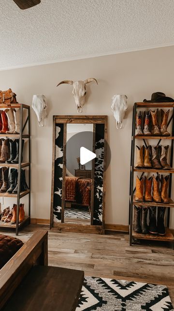 Cheyenne Swindle-Negrete on Instagram: "Updated master bedroom vid🤠

Bedding: @paseoroad cheyenne10 saves
Cowhide mirror: @liviloosbarnsigns 
Cowhide Sign: @beccasfarmhouseboutique 
*other links in my bio - amazon storefront 

#masterbedroom #westernlifestyle #westernhomedecor #western #westernbedroom" Small Western Bedroom, Cowhide Sign, Cowhide Mirror, Western Bedroom Ideas, Western Mirror, Western Bedroom, Western Life, Amazon Storefront, Western Home Decor