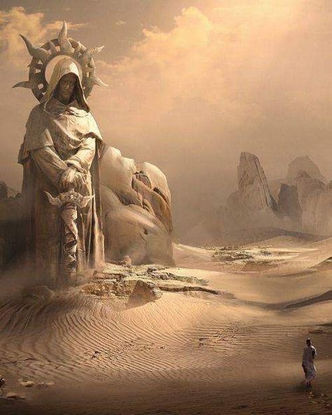 Giant Statue, Desert Area, Heroic Fantasy, Fantasy Setting, Fantasy Places, Fantasy Art Landscapes, Fantasy Concept Art, High Fantasy, 판타지 아트