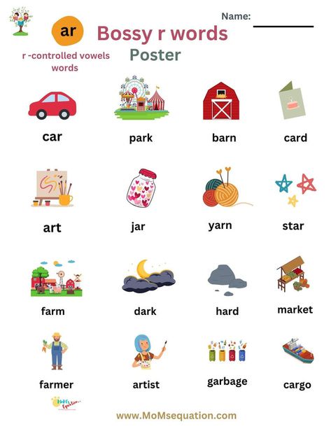 R-controlled words poster-R-controlled vowel words worksheets-English worksheets for grade 2-Homeschool worksheets R Worksheet, Words Poster, Worksheets For Grade 1, Bossy R, Words Worksheet, Trace And Color, Homeschool Worksheets, R Words, Abc Coloring Pages