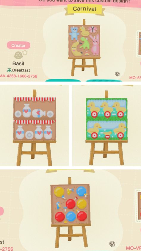 Animal Crossing Design Codes Carnival, Acnh Circus Design, Animal Crossing Carnival Codes, Acnh Circus Ideas, Acnh Shelf Code, Animal Crossing Clowncore, Fair Animal Crossing, Animal Crossing Carnival Path, Acnh Plaza Carnival Ideas