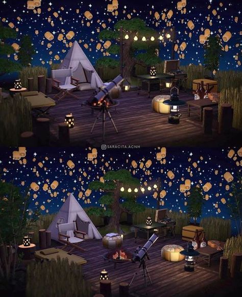 Acnh Gaming Room, Acnh Campsite, Animal Crossing Designs, Camping Room, House Architecture Styles, Outside Room, Fairy Home, Animal Crossing Wild World, Animal Crossing Characters