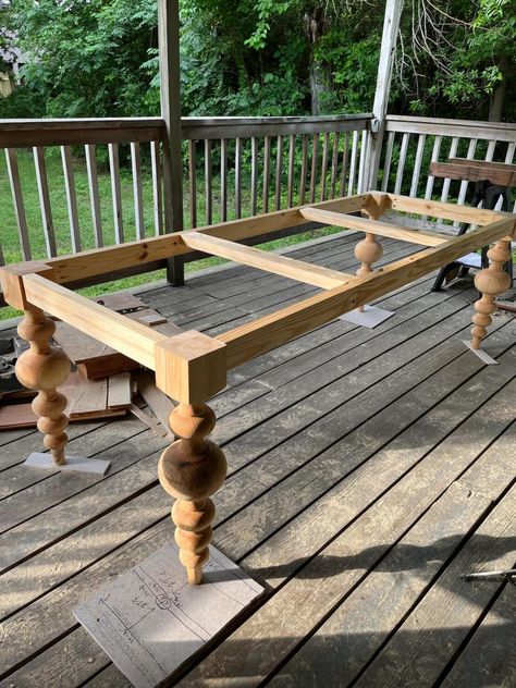 Olivia Dining Table, Dining Room Table Building Plans, How To Build A Table Farmhouse, 7ft Dining Table, Dining Table With Turned Legs, Diy Large Dining Room Table For 12, Diy Large Table Dining, Building Dining Table, Olivia Turned Leg Dining Table