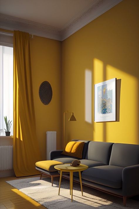 Decor Color Palette, Velvet Furniture, Indian Home Interior, Yellow Wall, Design Room, Statement Lighting, Original Art Prints, Yellow Walls, Home Design Living Room