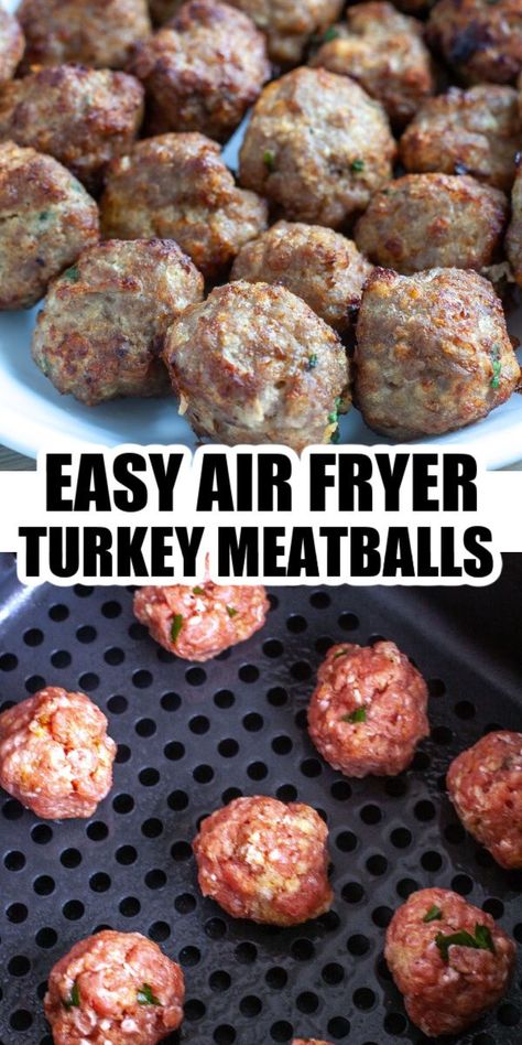 This contains: Plate of meatballs. Turkey Air Fryer Recipes, Turkey Air Fryer, Ground Turkey Meatball Recipes, Air Fryer Turkey Meatballs, Easy Turkey Meatballs, Ground Turkey Meal Prep, Air Fryer Turkey, Ground Turkey Meatballs, Turkey Meatball Recipe