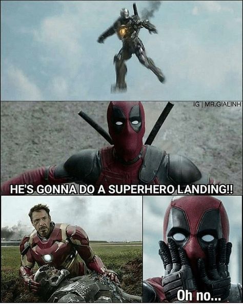 Deadpool Jokes, Avengers Funny Memes, Superhero Landing, Marvel Jesus, Mean Jokes, Marvel Comics Funny, Deadpool Funny, Helmet Hair, Superhero Memes