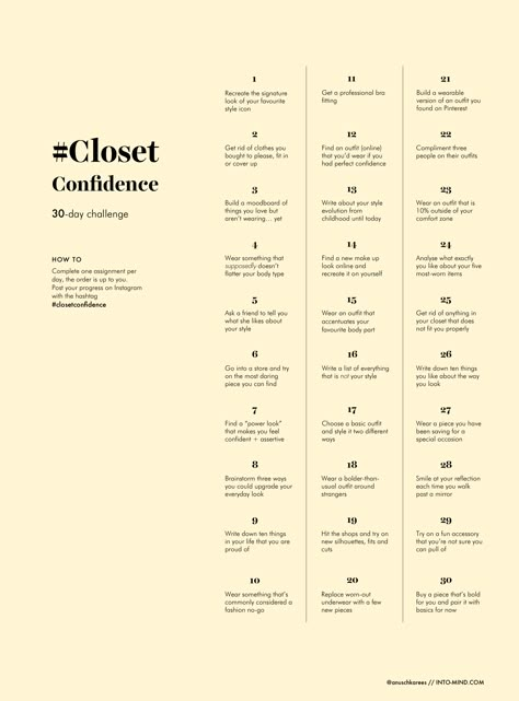 Anuschka Rees, Confidence Challenge, Minimalism Challenge, Fashion Challenge, 30 Day Challenges, Outfit Challenge, Build A Wardrobe, Curated Closet, Wardrobe Planning