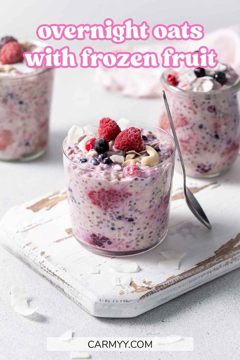 Overnight Oats With Frozen Fruit, Brown Sugar Overnight Oats, Overnight Oats Recipe Easy, Frozen Fruit Recipes, Overnight Oats With Yogurt, Blueberry Overnight Oats, Overnight Recipes, Oat Recipes Healthy, Fruit Recipe