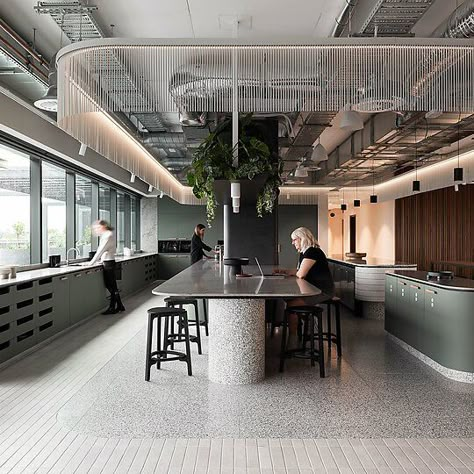 Urban Office Design, Office Kitchenette, Office Design Inspo, Office Canteen, Woods Bagot, Commercial Office Design, Office Pantry, Australian Interior, Industrial Office Design