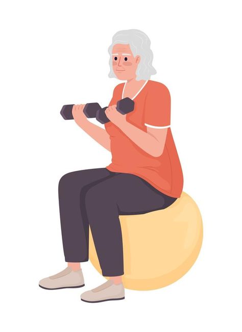 Elderly woman exercising semi flat color vector character. Editable figure. Full body person on white. Workout for wellbeing simple cartoon style illustration for web graphic design and animation Exercise Pictures Cartoon, Exercise Illustration Art, Workout Cartoon, Exercise Cartoon, Woman Exercising, Elderly Woman, Web Graphic Design, Simple Cartoon, Vector Character