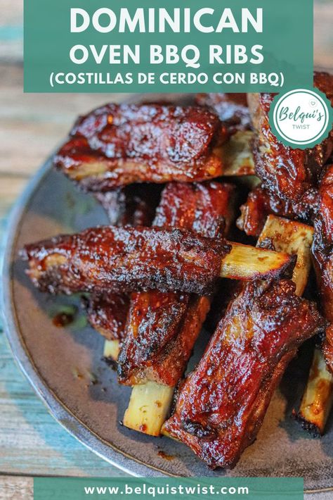 Be prepared to be wowed by these super tender (3 temperature) classic baked Dominican BBQ Ribs. Dominicano Recipes, Puerto Rico Food, Boricua Recipes, Baked Ribs, Pork Rib Recipes, Dominican Food, Summer Grilling Recipes, Hispanic Food, Island Food