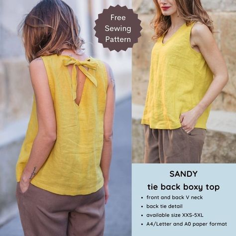 Flowy Top Sewing Pattern, Free Womens Dress Patterns, One Yard Tops To Sew, Free Tank Top Pattern Sewing, Free Top Pattern, Square Top Pattern, Simple Top Pattern, Sewing Top Pattern, Tank Top Sewing Pattern