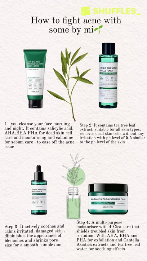 Acne treatment with SOME BY MI 🌱 Korean Skin Care Secrets, Different Skin Types, Acne Prone Skin Care, Skin Regimen, Acne Scar, Basic Skin Care Routine, Acne Scar Removal, Korean Skin Care, Beauty Tips For Glowing Skin