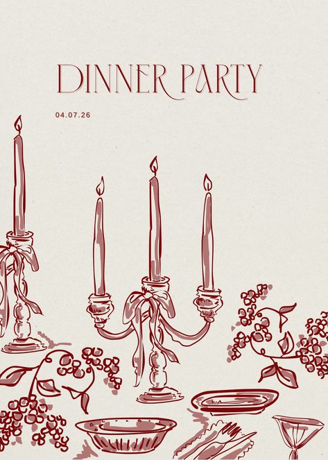 Host your next dinner party in style with this beautifully designed, customizable invitation template. Featuring a classic candlelit tablescape illustration with warm, earthy tones, this invitation exudes sophistication and charm. The elegant serif font combined with the hand-drawn illustrations creates the perfect blend of modern and vintage aesthetics, making it ideal for formal dinner gatherings, holiday celebrations, or intimate parties.
With fully editable text, you can personalize the date, venue, and event details to suit your occasion.
Treat yourself to 20% off at checkout to make your Valentines Day extra Special x Party Invites Aesthetic, Elegant Dinner Party Aesthetic, Dinner Party Invitations Template, Dinner Party Menu Design, Valentines Invite, Dinner Party Illustration, Soiree Invitation, Candlelit Tablescape, Valentines Dinner Party